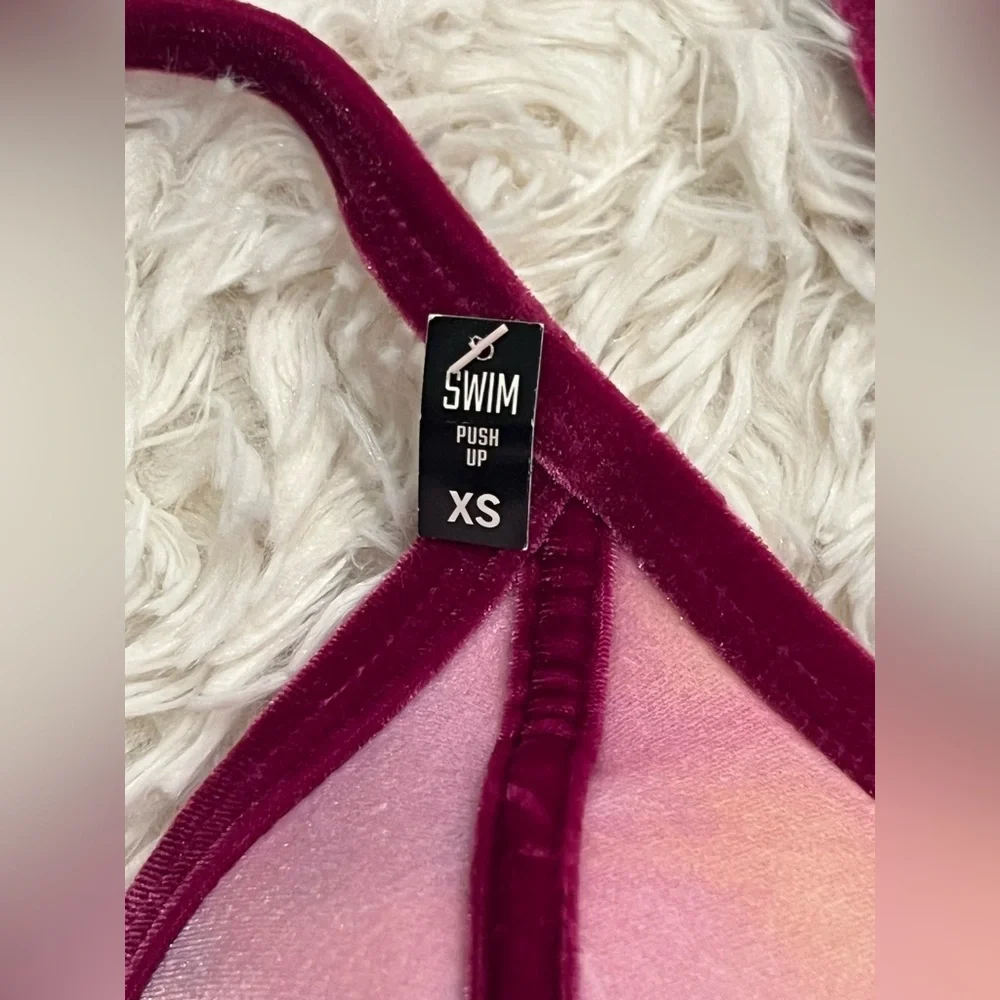 NEW Victoria's Secret PINK Swim Push-Up Velvet Bikini Top XS Pastel Tie Dye Pink